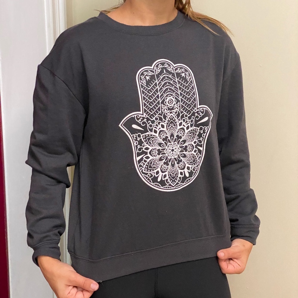 Milken Hamsa hand dark gray long sleeve sweatshirt